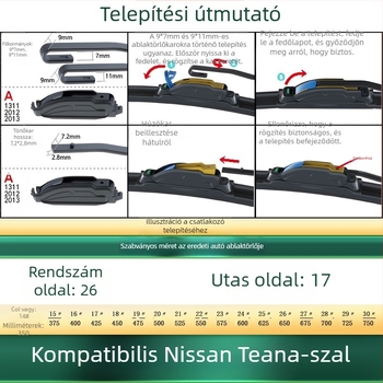 Nissan Teana számára keret nélküli autóablaktörlő penge – csendes, gumi + szénacél, egyoldalú