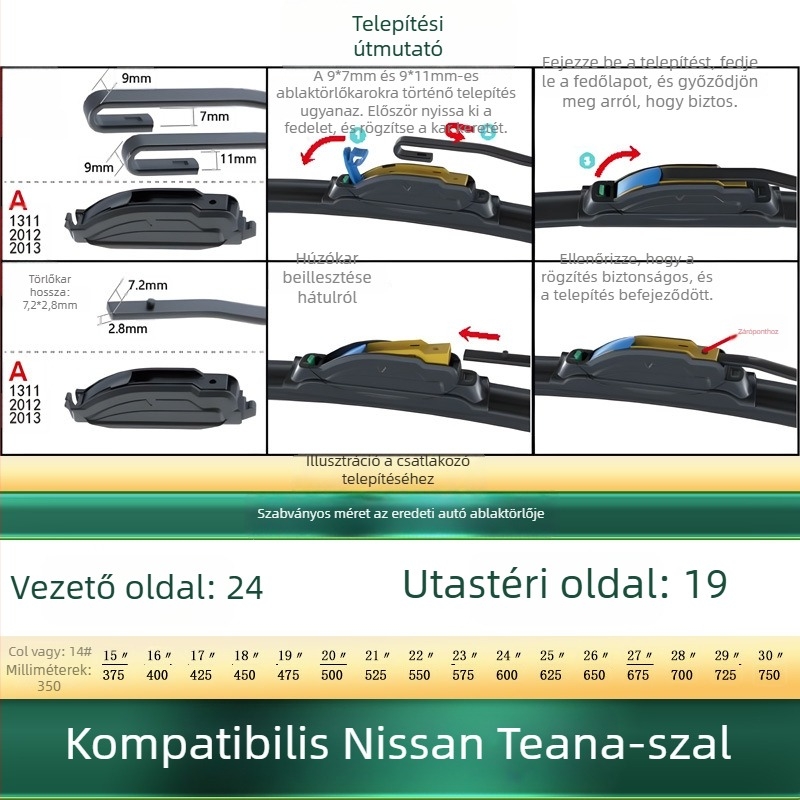 Nissan Teana számára keret nélküli autóablaktörlő penge – csendes, gumi + szénacél, egyoldalú