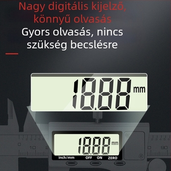 Digitális tolómérő, teljesen fém, rozsdamentes acél test, elektronikus kijelző, magas pontosságú mérőeszköz