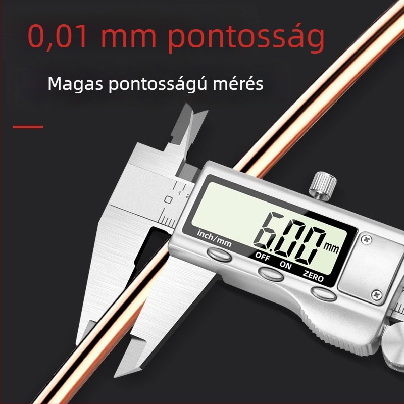 Digitális tolómérő, teljesen fém, rozsdamentes acél test, elektronikus kijelző, magas pontosságú mérőeszköz