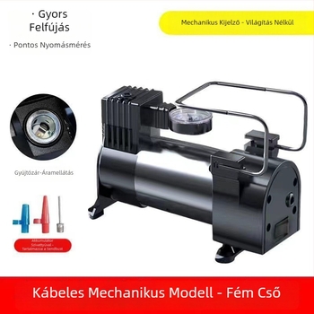 Autó légpumpa, fém, egyhengeres, 12V, 120W, 70 L/min