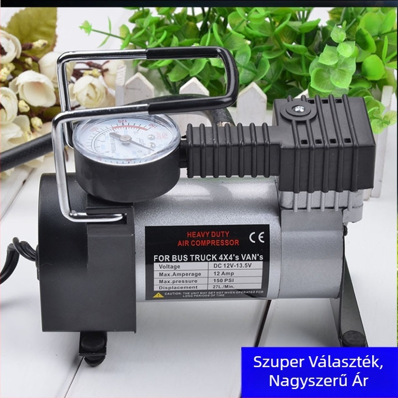 Autó légpumpa, fém, egyhengeres, 12V, 120W, 70 L/min