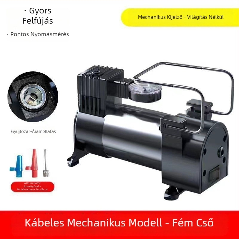 Autó légpumpa, fém, egyhengeres, 12V, 120W, 70 L/min