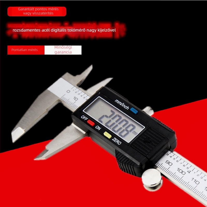 Digitális tolókaliper rozsdamentes acélból, nagy LCD-kijelző, mérési tartomány 0-150/0-200/0-300 mm, pontosság 0,01 mm