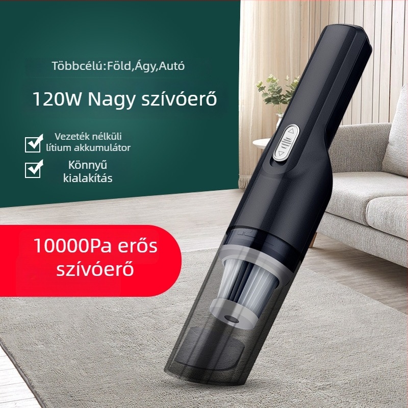 Autó mini porszívó 6000 Pa szívóerővel, 12 V / 120 W, vezeték nélküli töltés, por tisztítás