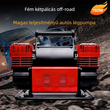 Kéthengeres autó légpumpa, 12V, 280W, 70 L/min, 2 m kábel