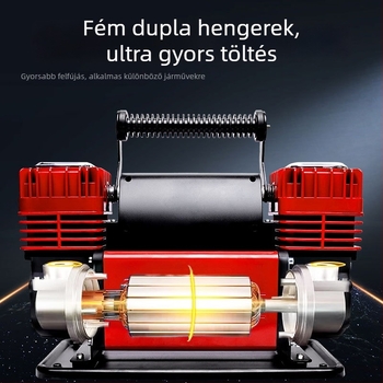 Kéthengeres autó légpumpa, 12V, 280W, 70 L/min, 2 m kábel
