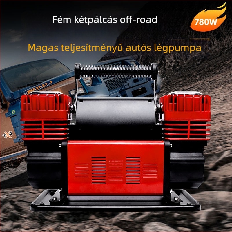 Kéthengeres autó légpumpa, 12V, 280W, 70 L/min, 2 m kábel