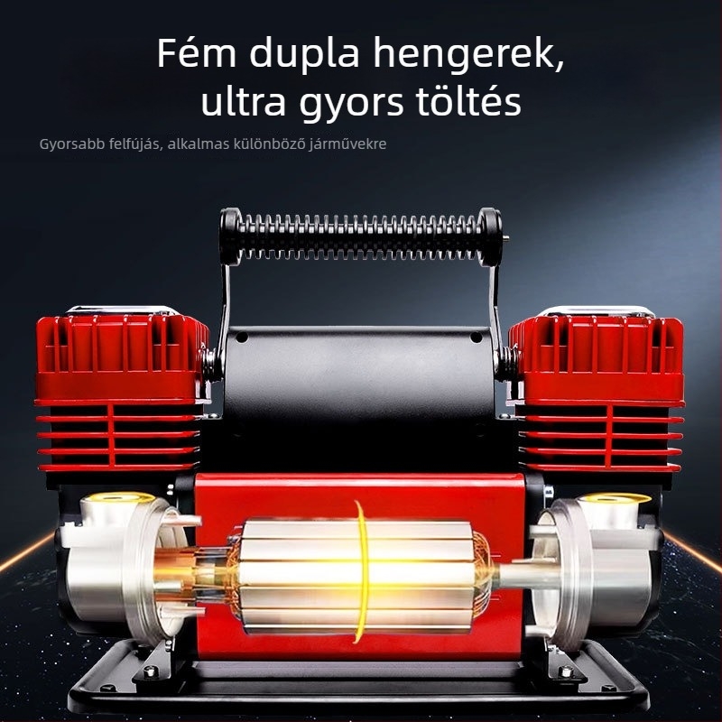 Kéthengeres autó légpumpa, 12V, 280W, 70 L/min, 2 m kábel