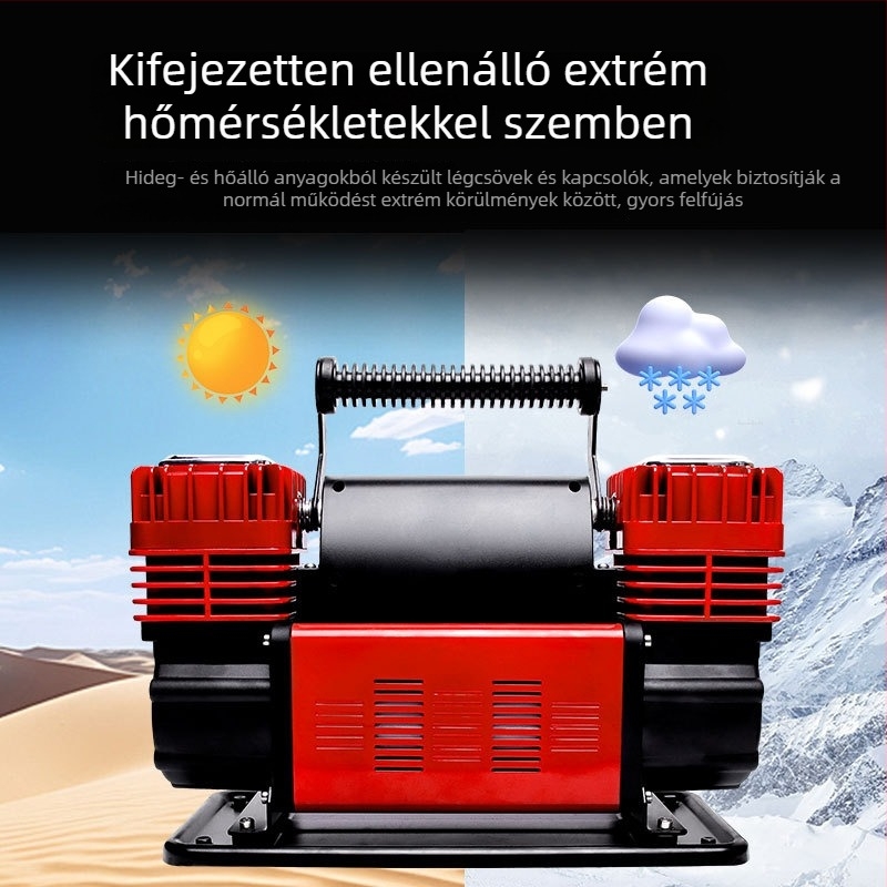 Kéthengeres autó légpumpa, 12V, 280W, 70 L/min, 2 m kábel