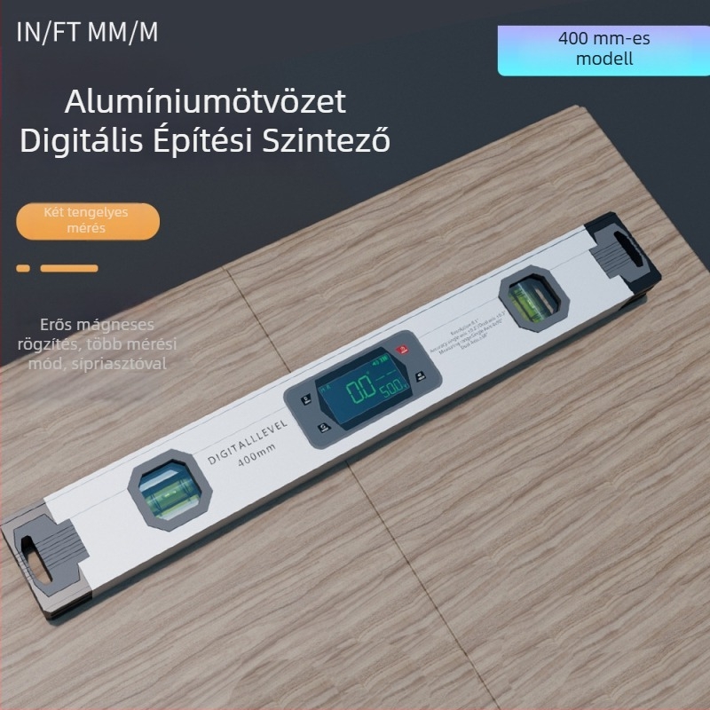 Két-tengelyes elektronikus digitális vízmérték – alumíniumötvözet, szögmérő, hangjelzés lejtéshez