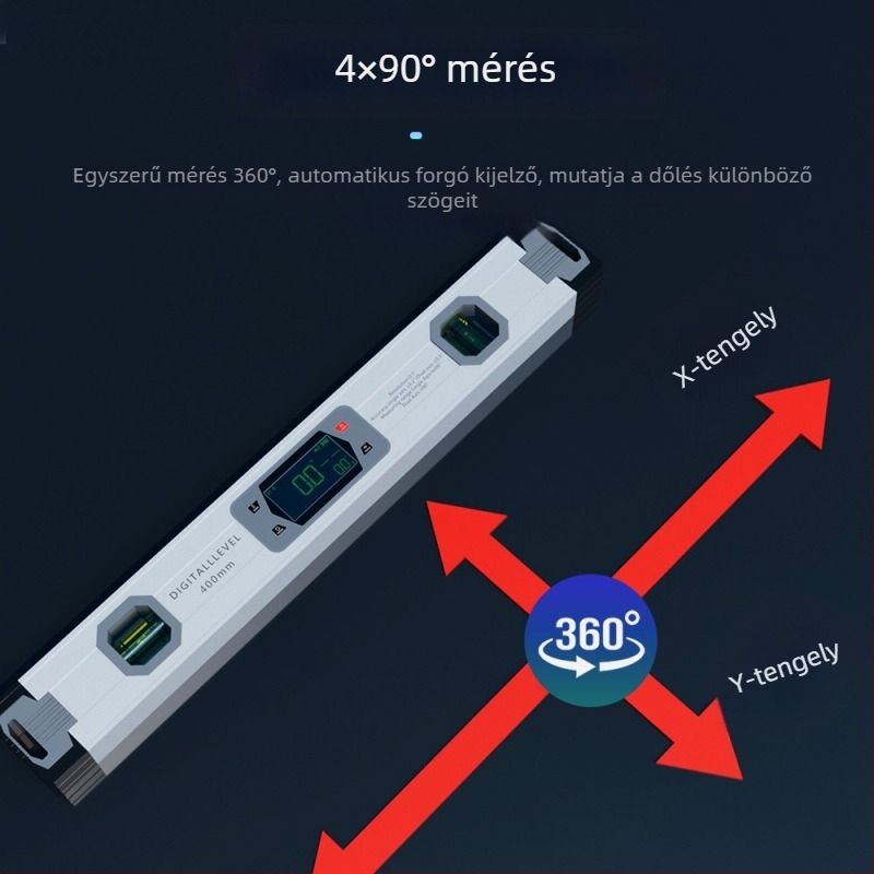 Két-tengelyes elektronikus digitális vízmérték – alumíniumötvözet, szögmérő, hangjelzés lejtéshez