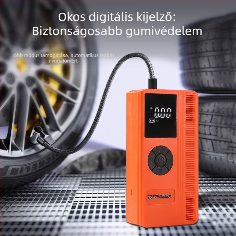 Autóhoz való levegőpumpa digitális guminyomás-mérővel és USB töltéssel, 12V, 100W, 60 L/min