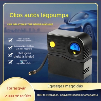 Autóba szerelhető levegőpumpa, egyhengeres, 120W, DC-12V, 35L/min, digitális kijelző és mutató, 3 m hosszú kábel