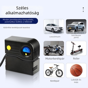 Autóba szerelhető levegőpumpa, egyhengeres, 120W, DC-12V, 35L/min, digitális kijelző és mutató, 3 m hosszú kábel