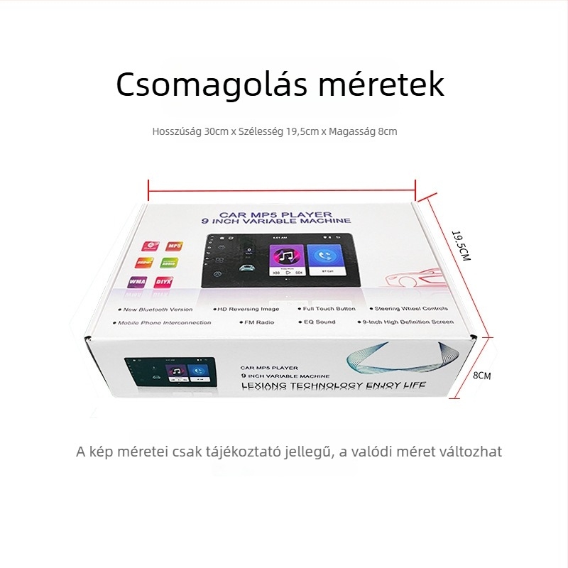 Autós MP5 lejátszó Bluetooth-szal, tolató kamera, LCD kijelző, 12V táplálás, Wireless CarPlay, AHD