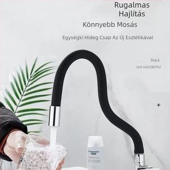 Fali konyhai csaptele, rézből készült test, krómozott felülettel, kihúzható szeleppel, csak hideg víz