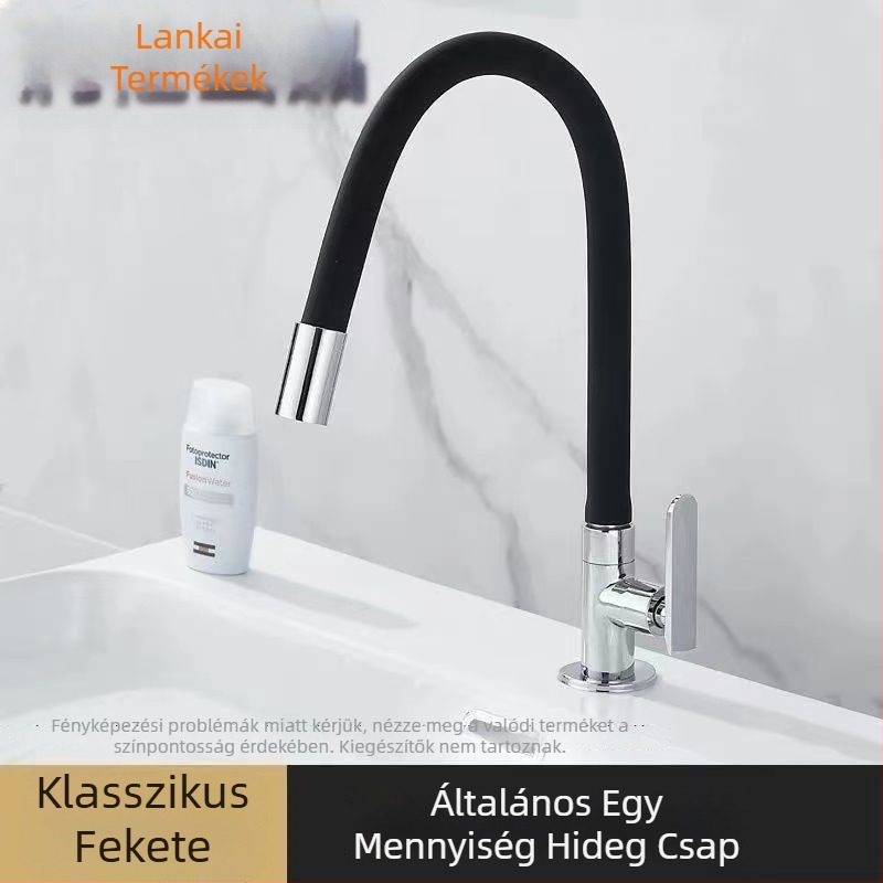 Fali konyhai csaptele, rézből készült test, krómozott felülettel, kihúzható szeleppel, csak hideg víz