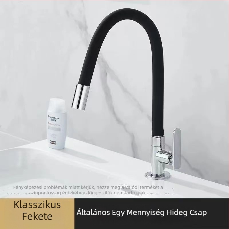 Fali konyhai csaptele, rézből készült test, krómozott felülettel, kihúzható szeleppel, csak hideg víz