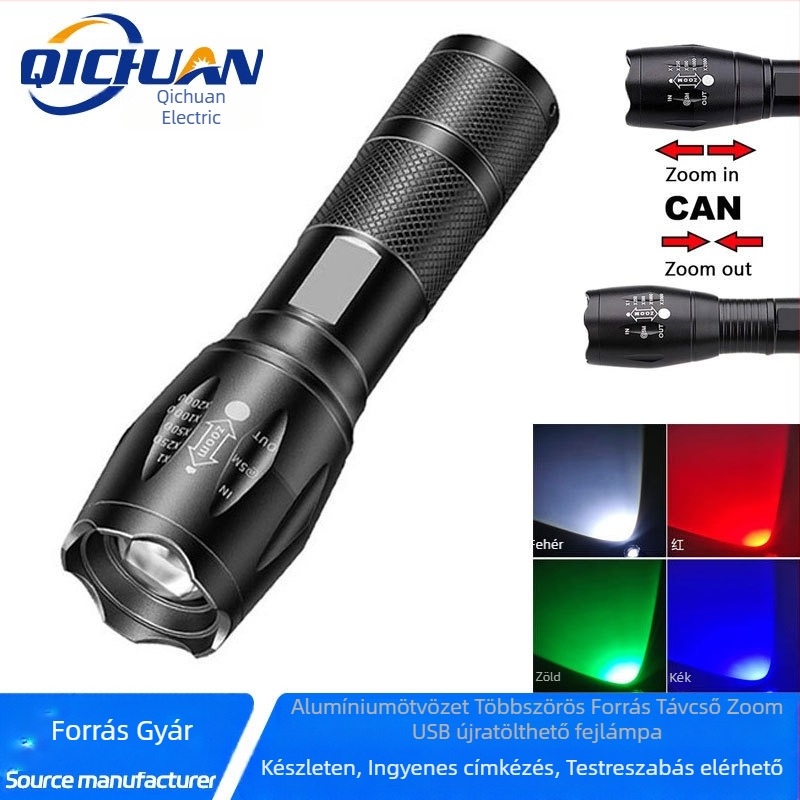 Start LED zseblámpa négy fényforrással, zoom a kültéri fotózáshoz, segédfény (10W, 350 lm felett, 200–500 m hatótávolság, vízálló)
