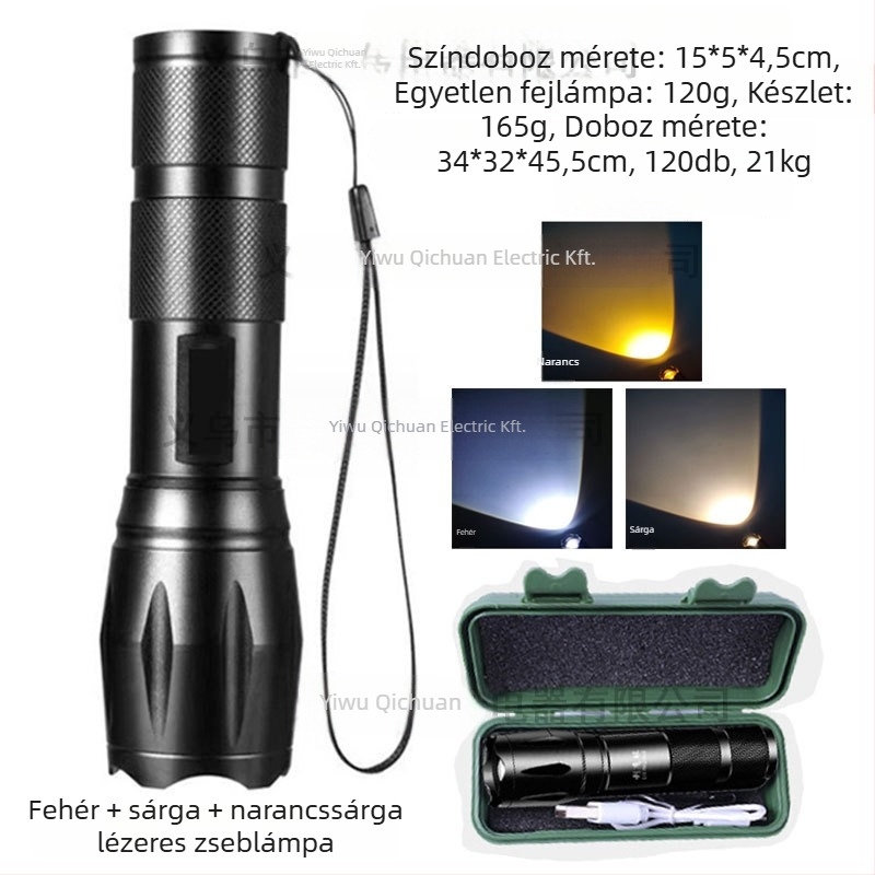 Start LED zseblámpa négy fényforrással, zoom a kültéri fotózáshoz, segédfény (10W, 350 lm felett, 200–500 m hatótávolság, vízálló)
