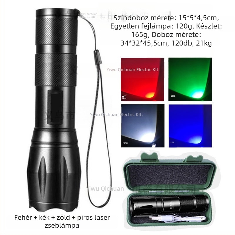 Start LED zseblámpa négy fényforrással, zoom a kültéri fotózáshoz, segédfény (10W, 350 lm felett, 200–500 m hatótávolság, vízálló)
