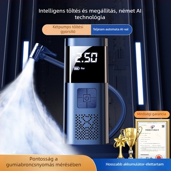 Hordozható autó légpumpa digitális kijelzővel, 12V, 80W, 25 L/min, USB töltés; alkalmas autó gumikhoz, labdákhoz, kerékpárokhoz, motorkerékpárokhoz és elektromos járművekhez