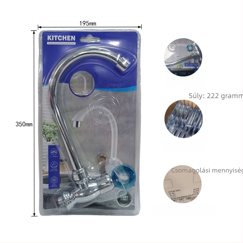 ABS konyhai csaptelep, függőleges felszerelés, kerámiabetétű szelep, 20 mm bemenet/kimenet, elektroplatinált felület