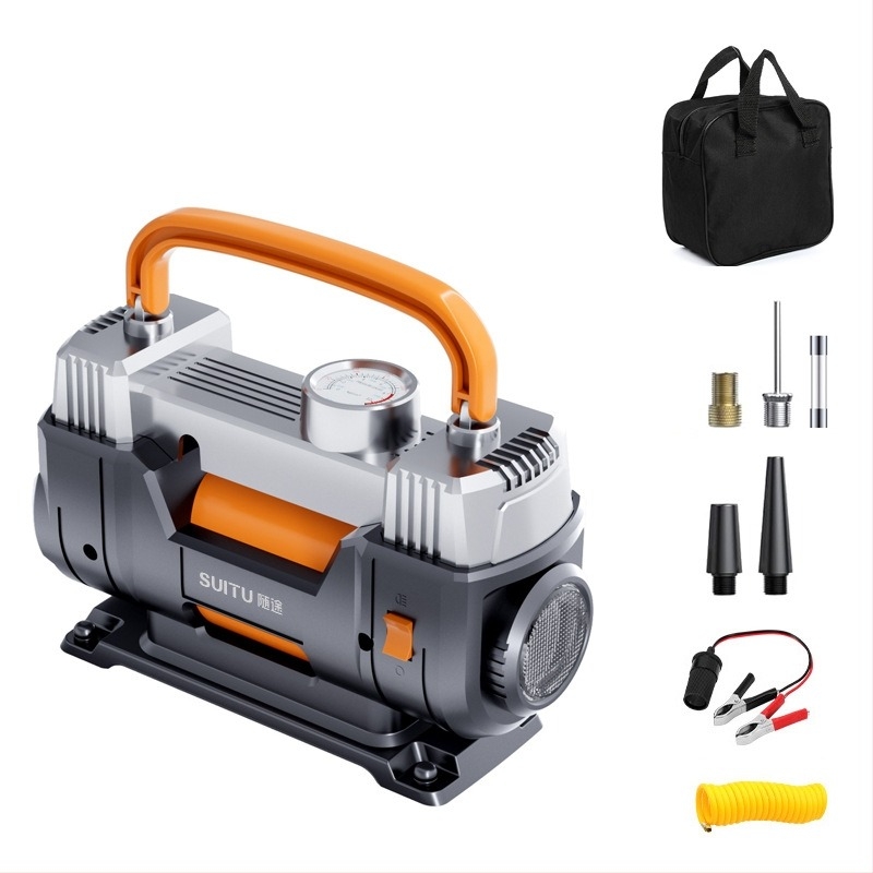 Hordozható kettős hengeres autógumi-fújó, 12V, >280W, 45 L/min, Digitális kijelző