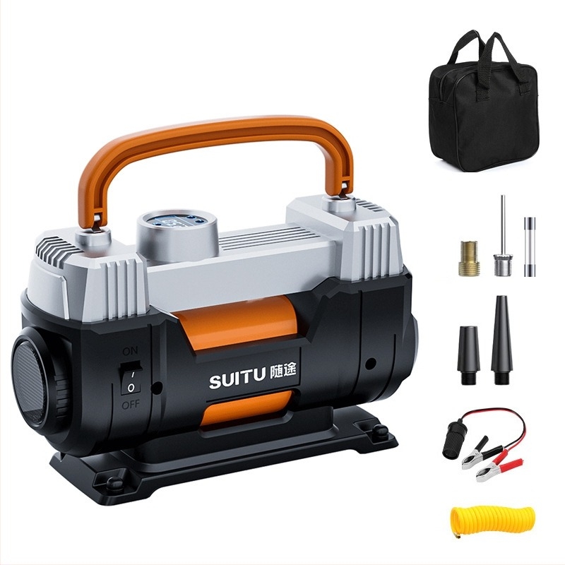 Hordozható kettős hengeres autógumi-fújó, 12V, >280W, 45 L/min, Digitális kijelző