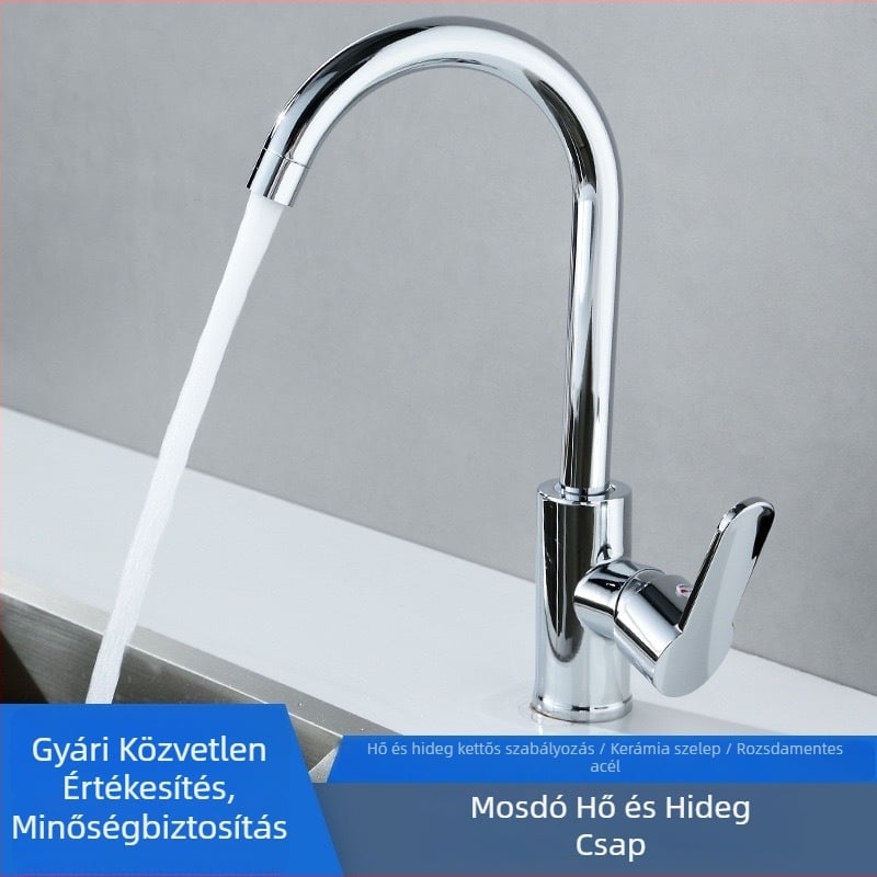 Forgatható réz konyhai csap meleg- és hideg vízhez kerámiadiszka-szeleppel