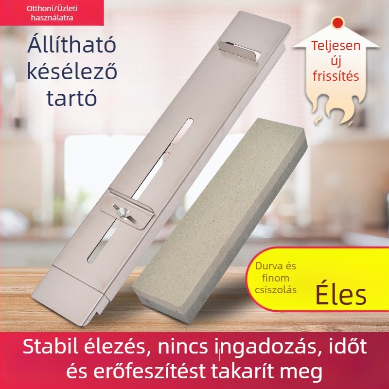 Mosogatótálcába szerelhető késelező tartó, rozsdamentes acélból, állítható, háztartási használatra