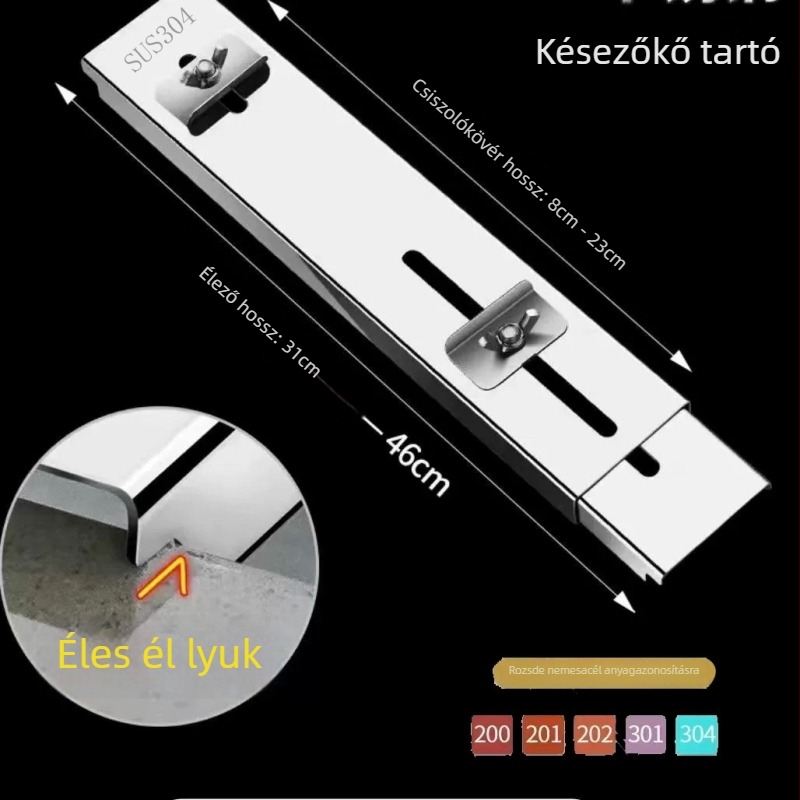 Mosogatótálcába szerelhető késelező tartó, rozsdamentes acélból, állítható, háztartási használatra