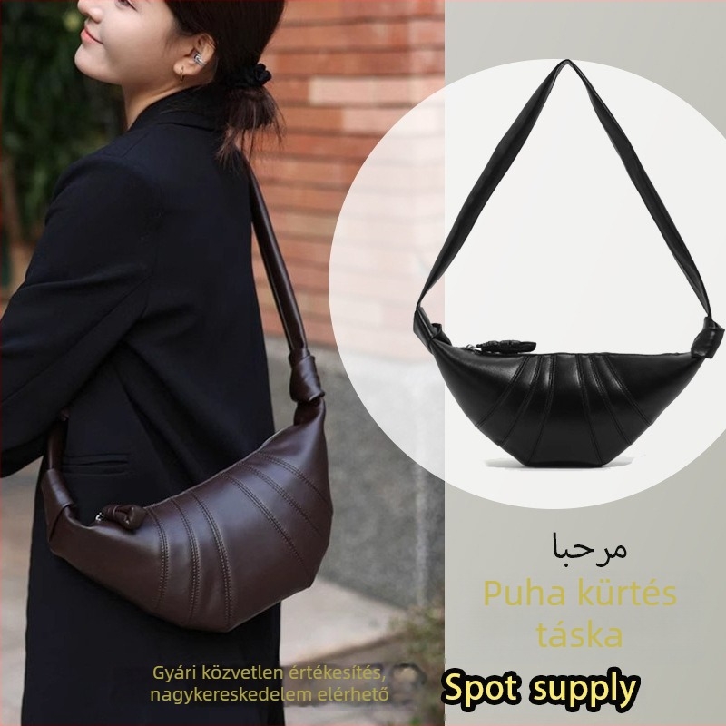 Valódi bőrből készült dumpling táska cipzárral, egy vállon átvetett crossbody, belső cipzáras zseb és ID zseb