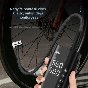 Autó Légpumpa – vezeték nélküli, hordozható, kézben tartható, automatikus kikapcsolás, digitális kijelző; 12V, 100W, 25 L/perc, 5–20 perc folyamatos üzem