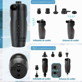 Hordozható USB-energiával működő 2 az 1-ben inflátor gumikhoz és felfújható tárgyakhoz, digitális kijelző, nagy áramlás >70 L/perc, üzemidő >20 perc, ABS ház