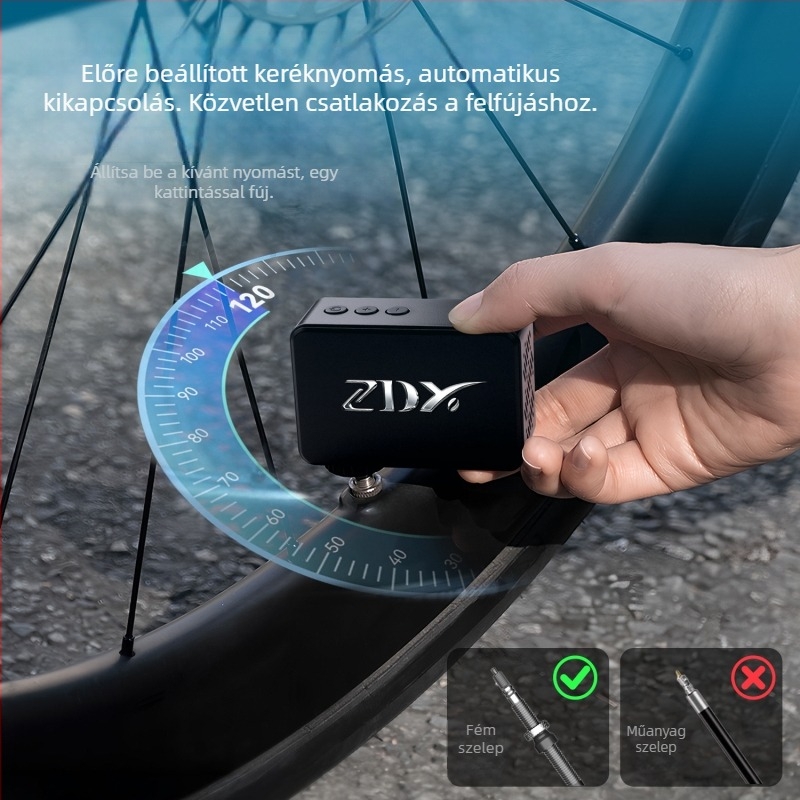 Mini elektromos hordozható nagy nyomású kerékpárpumpa országúti és MTB-hez Presta szeleppel
