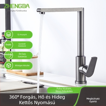 Konyhai mosogató keverőcsap – Forgatható, Permetezés elleni, űr-alumínium, keramikus patron, alapra szerelhető