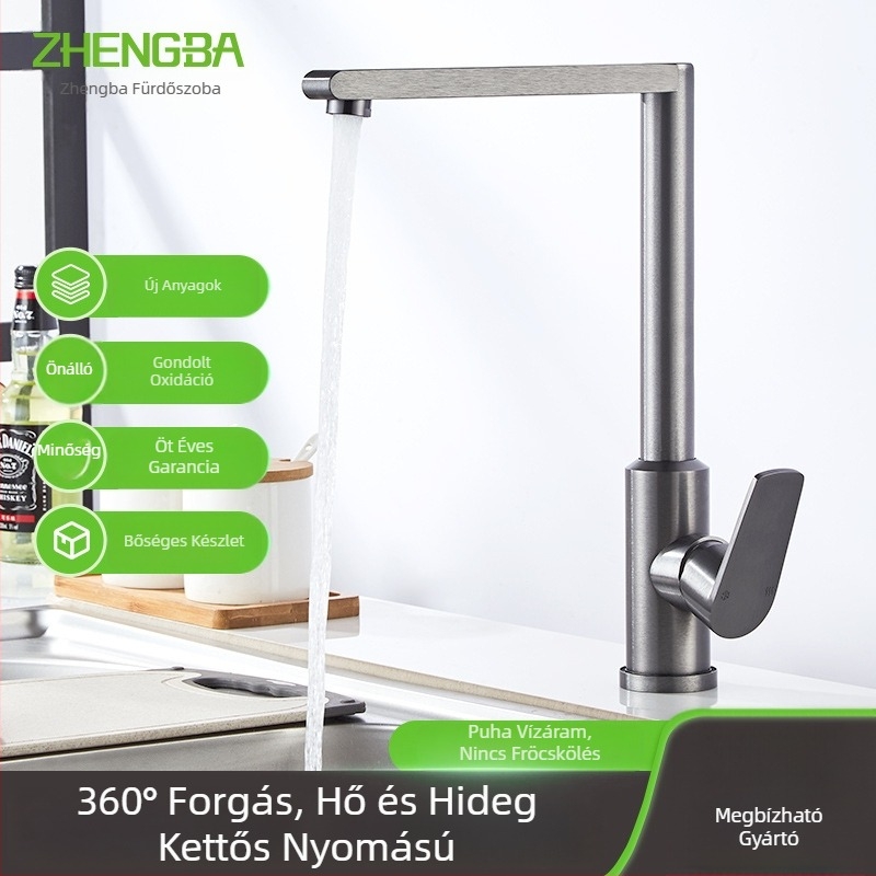 Konyhai mosogató keverőcsap – Forgatható, Permetezés elleni, űr-alumínium, keramikus patron, alapra szerelhető
