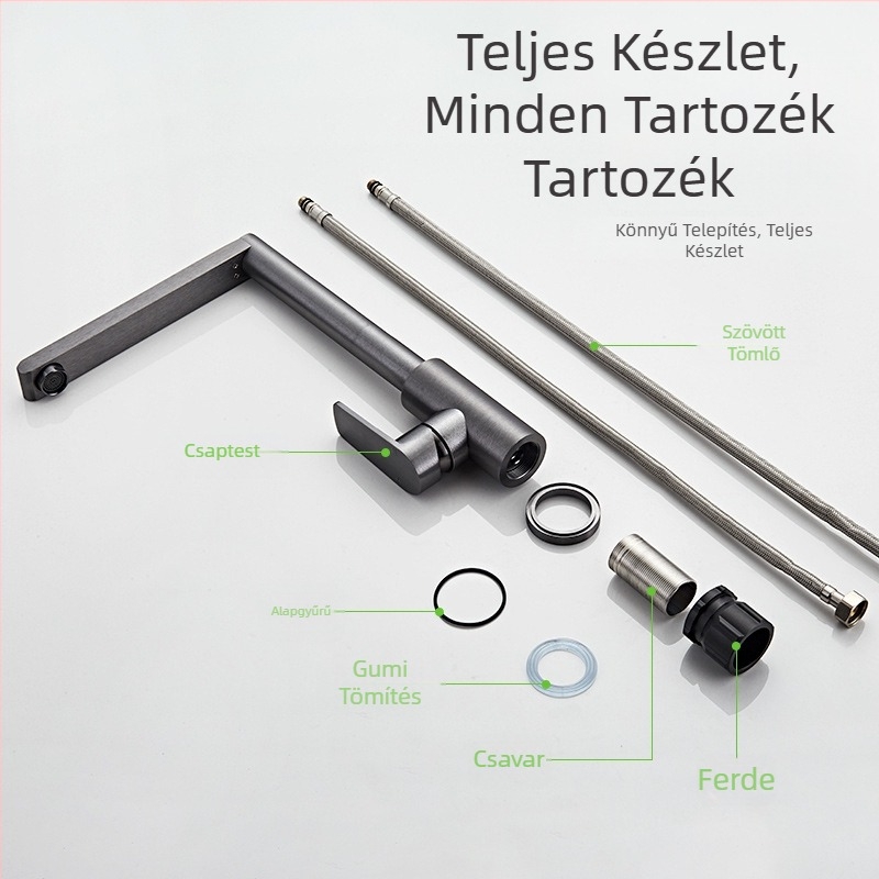 Konyhai mosogató keverőcsap – Forgatható, Permetezés elleni, űr-alumínium, keramikus patron, alapra szerelhető