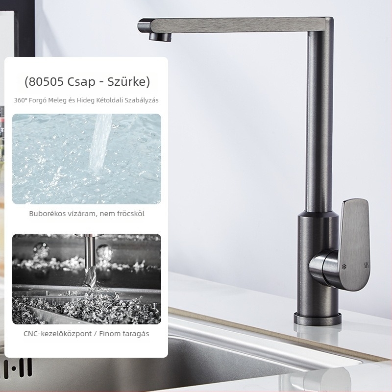 Konyhai mosogató keverőcsap – Forgatható, Permetezés elleni, űr-alumínium, keramikus patron, alapra szerelhető