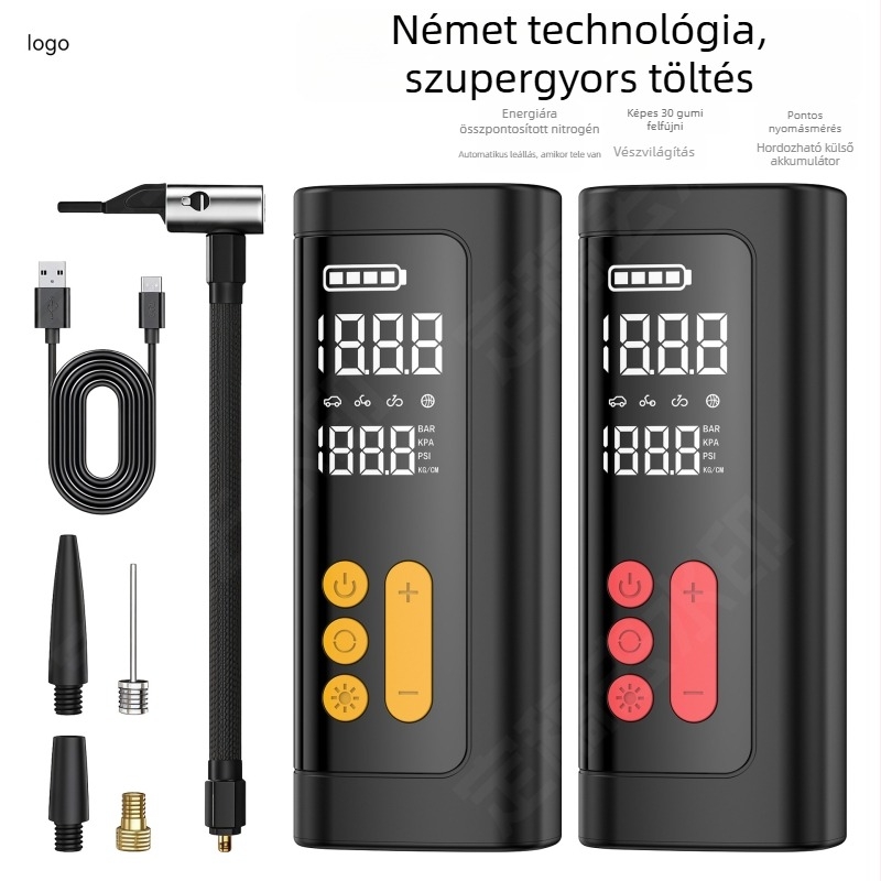 Kis méretű USB-s autókerék-felfújó digitális kijelzővel (12V, 80W, 25 L/min)