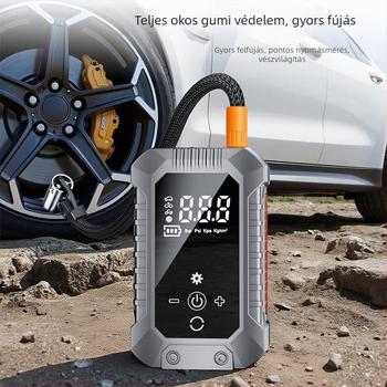Hordozható elektromos autó légpumpa, vezeték nélküli, újratölthető, digitális guminyomás-mérővel, 12V, 25 L/min, üzemidő 5–20 perc