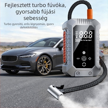 Hordozható elektromos autó légpumpa, vezeték nélküli, újratölthető, digitális guminyomás-mérővel, 12V, 25 L/min, üzemidő 5–20 perc
