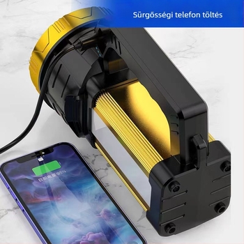 Hordozható LED keresőlámpa – 25W, 18000 mAh, napelemes és kézi hajtás, 360° forgás