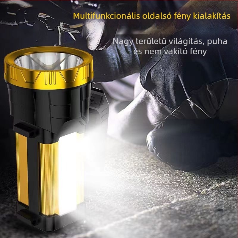 Hordozható LED keresőlámpa – 25W, 18000 mAh, napelemes és kézi hajtás, 360° forgás