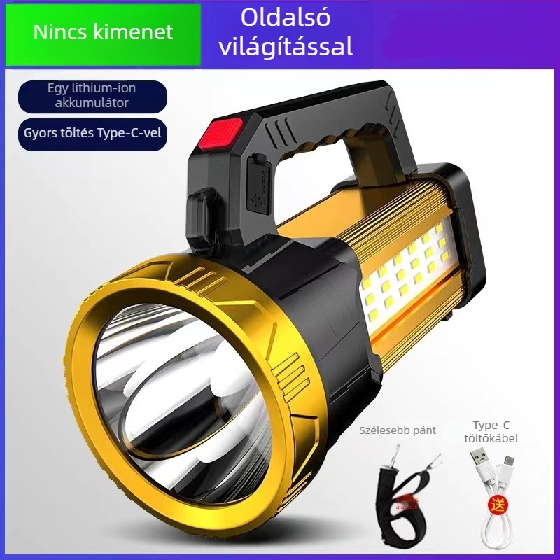 Hordozható LED keresőlámpa – 25W, 18000 mAh, napelemes és kézi hajtás, 360° forgás