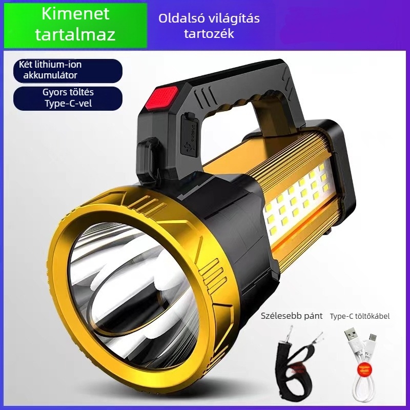 Hordozható LED keresőlámpa – 25W, 18000 mAh, napelemes és kézi hajtás, 360° forgás