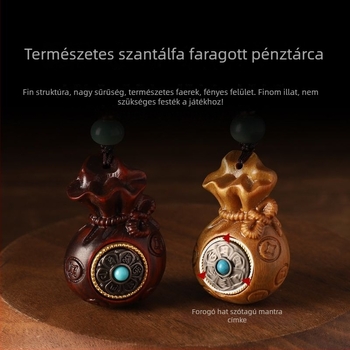 Kulcstartó szantálfából, pénztárca alakú mintával és hatszótagú mantrával, uniszex medál, telefonlánccal