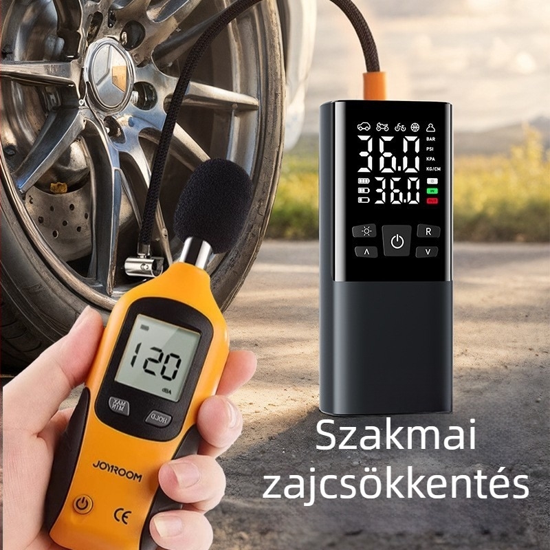 Vezeték nélküli autó légpumpa digitális kijelzővel, 30 L/perc, 11,1V, <80W, Type-C akkumulátor + cigarettagyújtó
